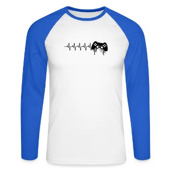 Heartbeat gaming controller - Unisex Long Sleeve Baseball T-Shirt - white/royal blue - Front - Nik (191cm)