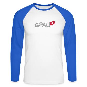 BUT pour la Suisse - T-shirt baseball manches longues Homme - blanc/bleu royal - Devant - Nik (191cm)