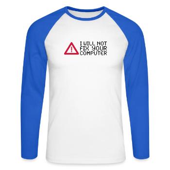 computer - Unisex Long Sleeve Baseball T-Shirt - white/royal blue - Front - Nik (191cm)