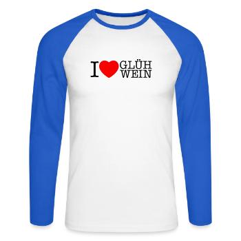I love Glühwein Weihnachten Spruch - Unisex Baseballshirt langarm - Weiß/Royalblau - Vorne - Nik (191cm)