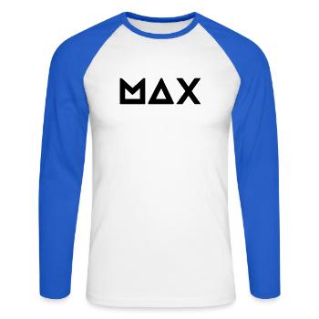 Prénom Max - T-shirt baseball manches longues Homme - blanc/bleu royal - Devant - Nik (191cm)