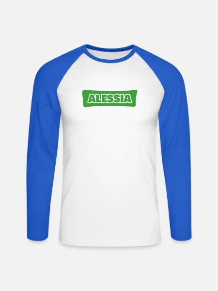 Alessia Namenslogo Grünblock - Unisex Baseballshirt langarm - Weiß/Royalblau