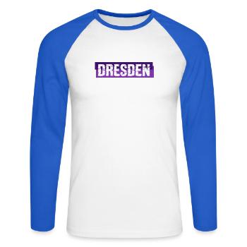 Dresden Banner - Sachsen - Deutschland - Unisex Baseballshirt langarm - Weiß/Royalblau - Vorne - Nik (191cm)