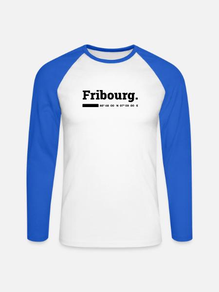 Fribourg Koordinaten - Unisex Baseballshirt langarm - Weiß/Royalblau