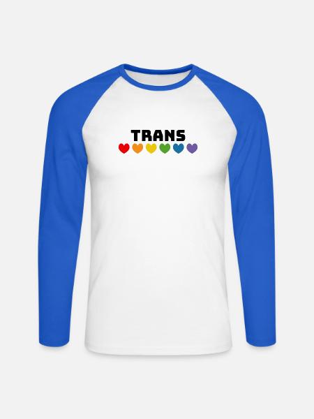 Rainbow heart trans black - Unisex Long Sleeve Baseball T-Shirt - white/royal blue