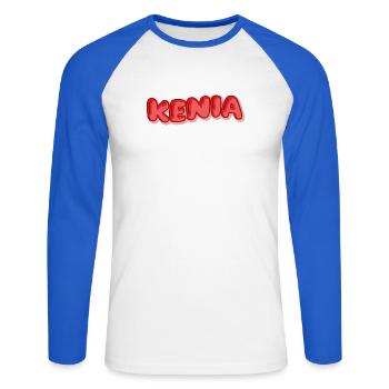 Kenya - Unisex Long Sleeve Baseball T-Shirt - white/royal blue - Front - Nik (191cm)