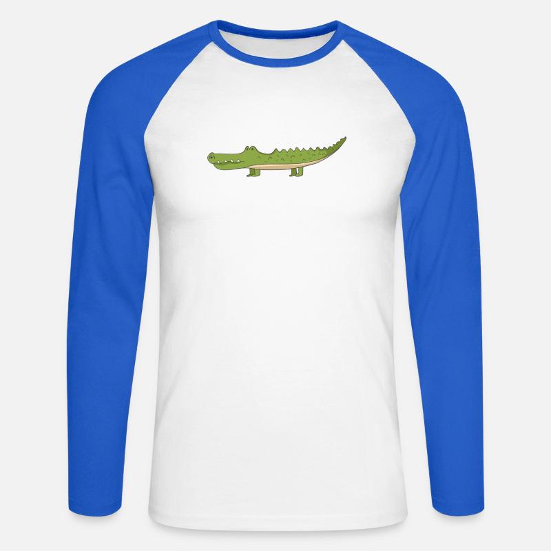 Krokodil - Unisex Baseballshirt langarm - Weiß/Royalblau
