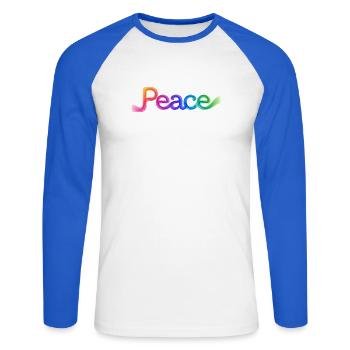 Colorful peace lettering in arrow design - Unisex Long Sleeve Baseball T-Shirt - white/royal blue - Front - Nik (191cm)