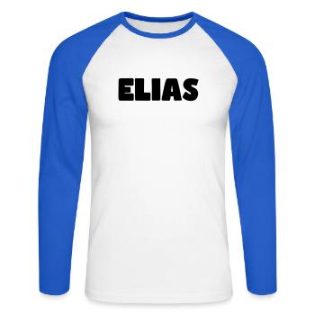 Nom d’Elias - T-shirt baseball manches longues Homme - blanc/bleu royal - Devant - Nik (191cm)