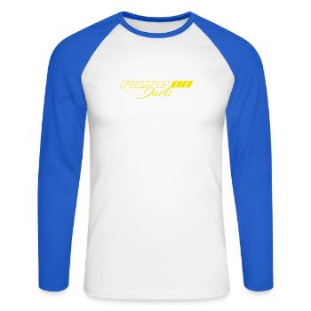 GAME ON DARTS  - Unisex Baseballshirt langarm - Weiß/Royalblau - Vorne - Nik (191cm)