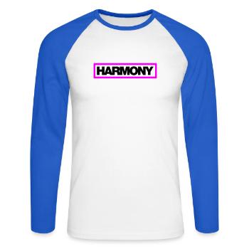 Typo HARMONY Kontur 2C - Unisex Baseballshirt langarm - Weiß/Royalblau - Vorne - Nik (191cm)