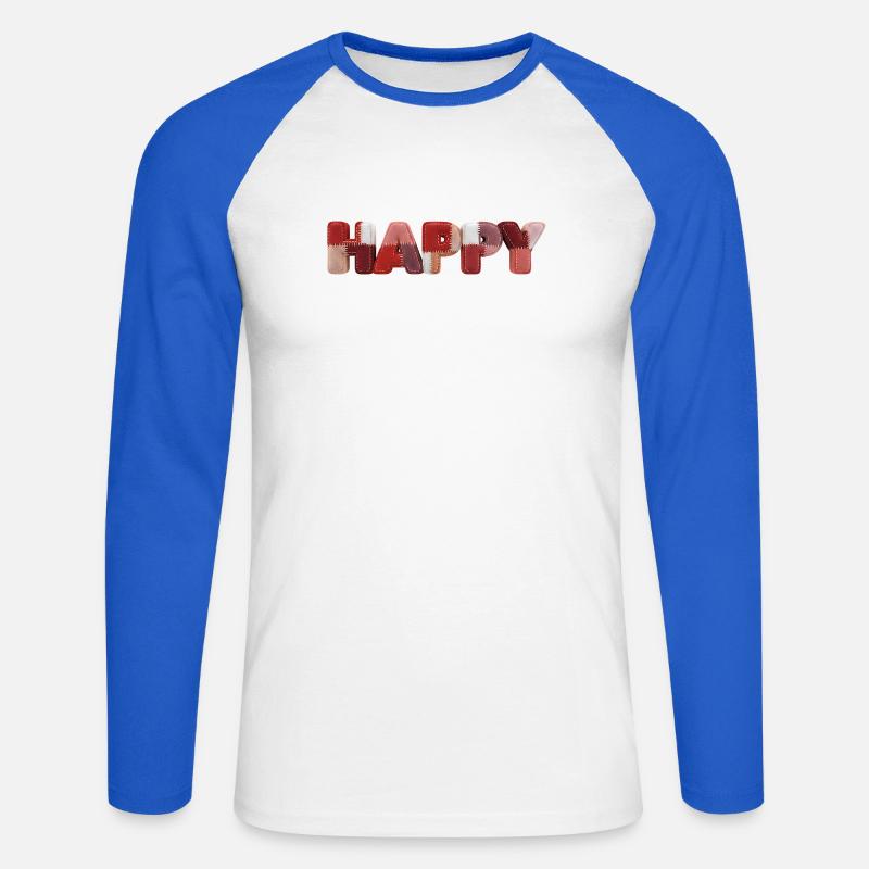 Happy Patchwork Design Stoffflicken Look - Unisex Baseballshirt langarm - Weiß/Royalblau