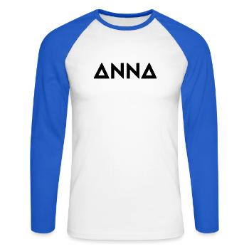 Prénom Anna - T-shirt baseball manches longues Homme - blanc/bleu royal - Devant - Nik (191cm)