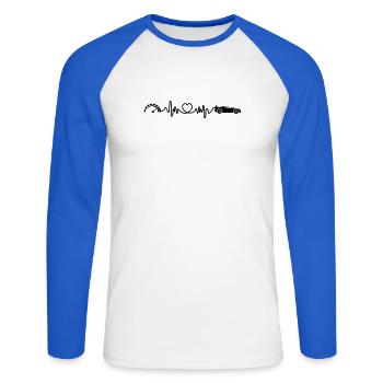 Cardio heart rate of sports car with speedometer - Unisex Long Sleeve Baseball T-Shirt - white/royal blue - Front - Nik (191cm)