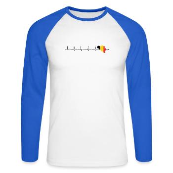 Heartbeat drapeau belge - T-shirt baseball manches longues Homme - blanc/bleu royal - Devant - Nik (191cm)