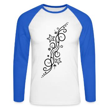 Tattoo ornament with flowers and stars. - Unisex Long Sleeve Baseball T-Shirt - white/royal blue - Front - Nik (191cm)