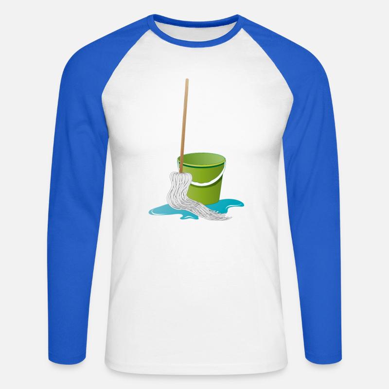 Wischmopp mit Putzeimer Zeit zu Putzen - Unisex Baseballshirt langarm - Weiß/Royalblau