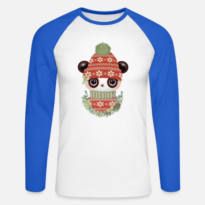 niedlicher Panda mit Pullover,Bommelmütze & Kranz - Unisex Baseballshirt langarm - Weiß/Royalblau