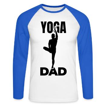 Yoga Papa - Unisex Baseballshirt langarm - Weiß/Royalblau - Vorne - Nik (191cm)