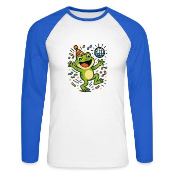 Party Frog - Unisex Long Sleeve Baseball T-Shirt - white/royal blue - Front - Nik (191cm)
