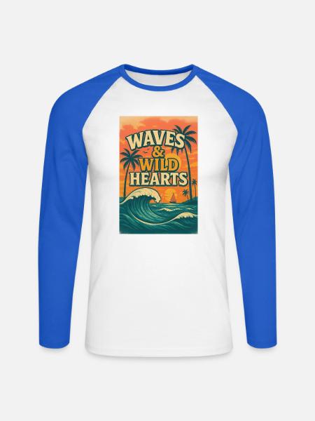Waves & Wild Hearts - Unisex Baseballshirt langarm - Weiß/Royalblau