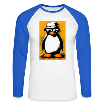 pingouin - T-shirt baseball manches longues Homme - blanc/bleu royal - Devant - Nik (191cm)