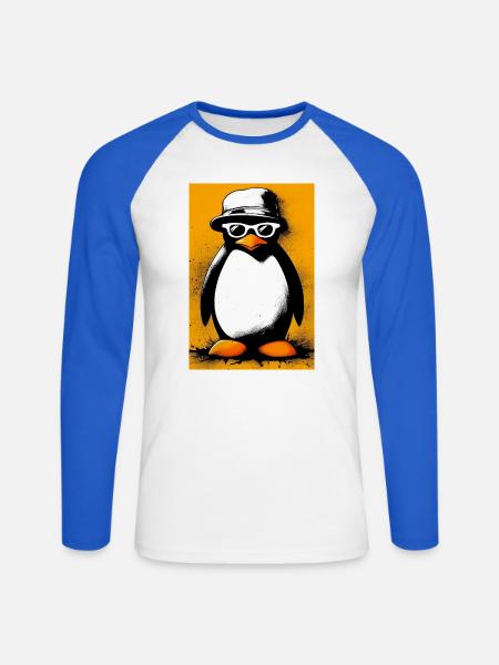 pingouin - T-shirt baseball manches longues Homme - blanc/bleu royal