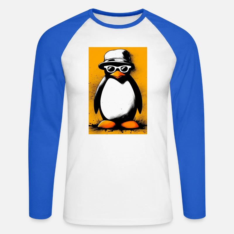 Pinguin - Unisex Baseballshirt langarm - Weiß/Royalblau