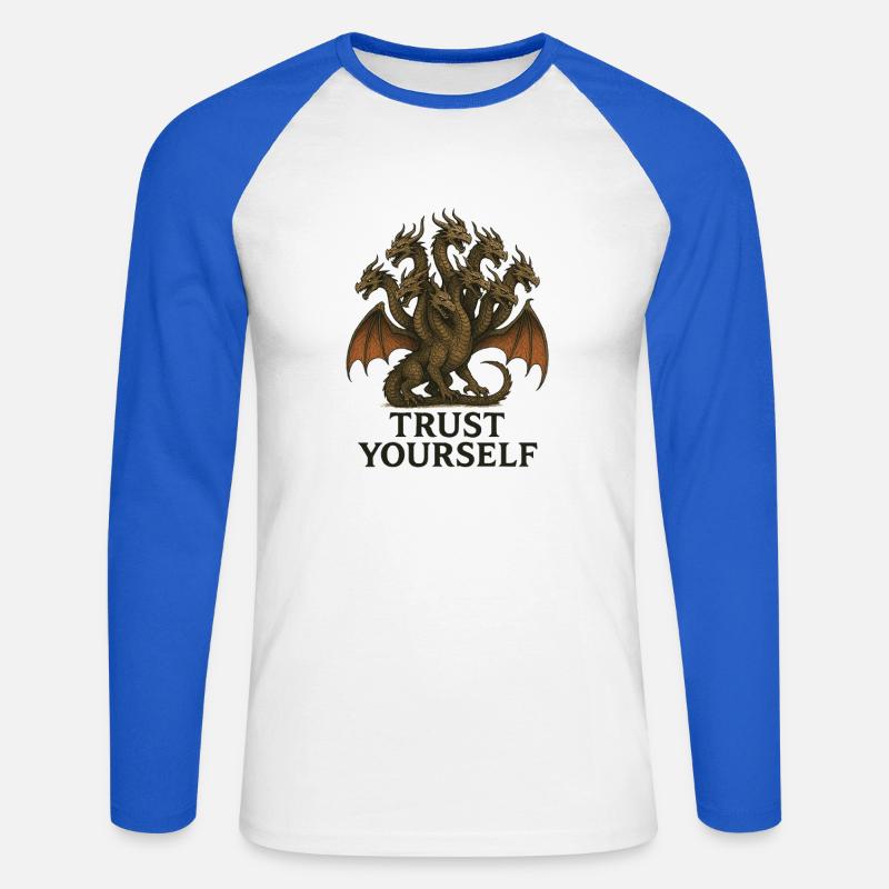Neunköpfiger Drache: Vertraue dir selbst - Unisex Baseballshirt langarm - Weiß/Royalblau