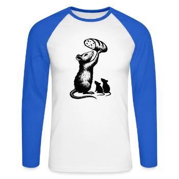 Rat lifting loaf of bread – graphic illustration - Unisex Long Sleeve Baseball T-Shirt - white/royal blue - Front - Nik (191cm)