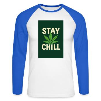 Stay Chill Cannabis Leaf - Unisex Long Sleeve Baseball T-Shirt - white/royal blue - Front - Nik (191cm)