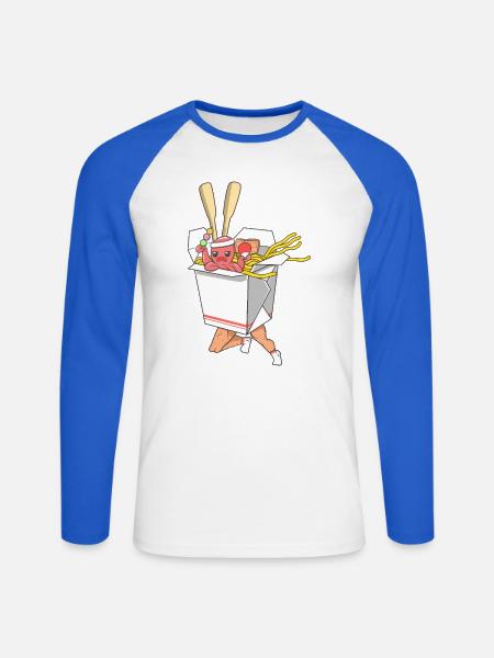 Laufender Nudelkämpfer in lustigen Takeout-Box-Kunst - Unisex Baseballshirt langarm - Weiß/Royalblau