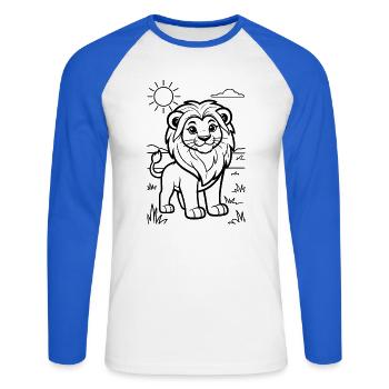 Savannah Lion Line Art - Unisex Long Sleeve Baseball T-Shirt - white/royal blue - Front - Nik (191cm)