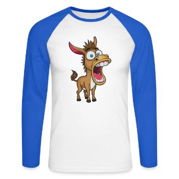 Wilder Esel mit Riesenschlund - Unisex Baseballshirt langarm - Weiß/Royalblau - Vorne - Nik (191cm)