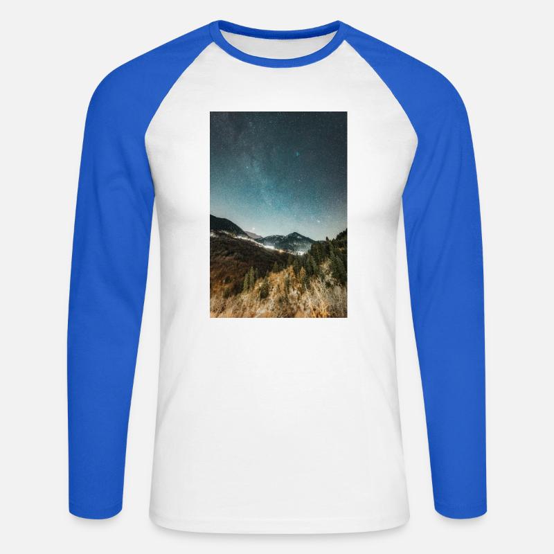 Die Milchstraße oberhalb der Agrafa-Berge - Unisex Baseballshirt langarm - Weiß/Royalblau