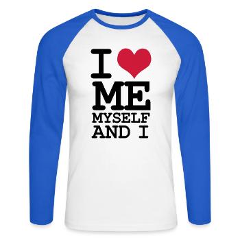 I Love Me Myself and I - Humor - Unisex Long Sleeve Baseball T-Shirt - white/royal blue - Front - Nik (191cm)