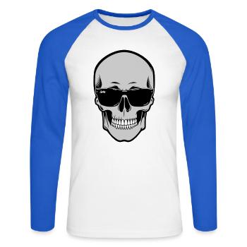 Skull with Sunglasses Graphic - Unisex Long Sleeve Baseball T-Shirt - white/royal blue - Front - Nik (191cm)