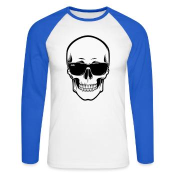 Squelette avec lunettes de soleil en monochrome - T-shirt baseball manches longues Homme - blanc/bleu royal - Devant - Nik (191cm)
