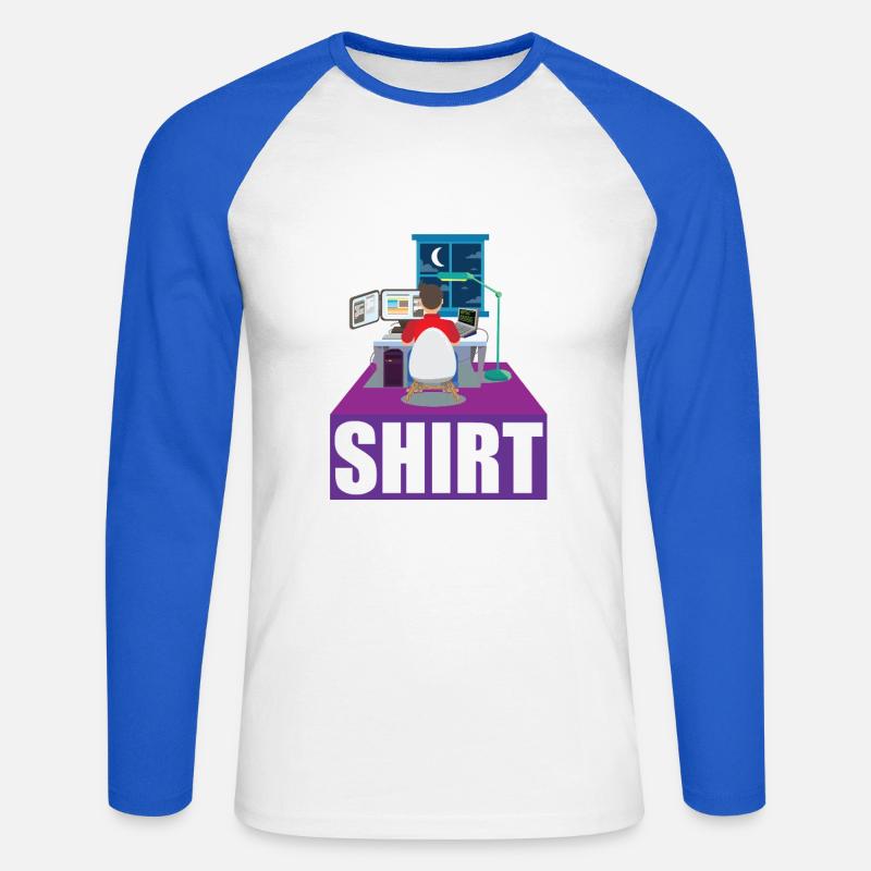 Night Shift Coder Programmer Desk Graphic - Unisex Long Sleeve Baseball T-Shirt - white/royal blue