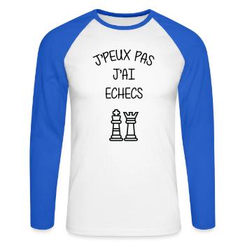 I Can't I Have Chess Humor Club - Unisex Long Sleeve Baseball T-Shirt - white/royal blue - Front - Nik (191cm)