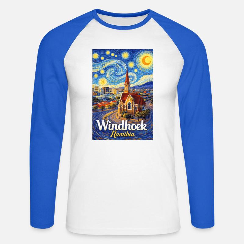 Windhoek, Namibia - Maglia da baseball a manica lunga da uomo - bianco/blu royal