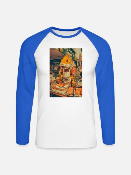 Gill Chef auf dem Markt - Unisex Baseballshirt langarm - Weiß/Royalblau