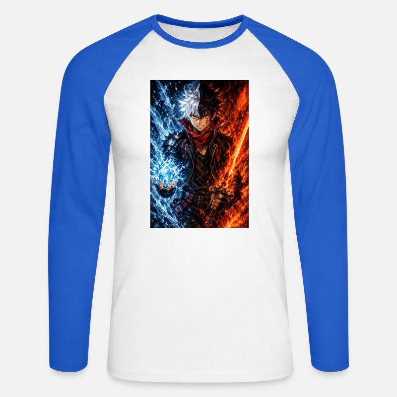 Krigare med dubbla element. Eld och is - Unisex Long Sleeve Baseball T-Shirt - white/royal blue