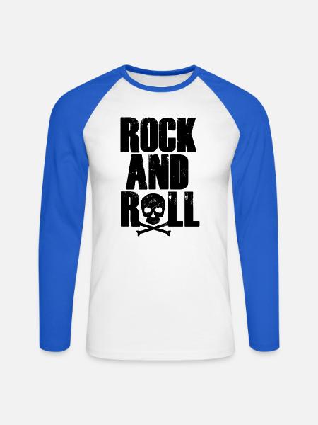 Rock'n'Roll-Typografie mit Totenkopf - Unisex Baseballshirt langarm - Weiß/Royalblau