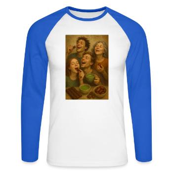 Gourmet round: Family shares cocoa chocolate - Unisex Long Sleeve Baseball T-Shirt - white/royal blue - Front - Nik (191cm)