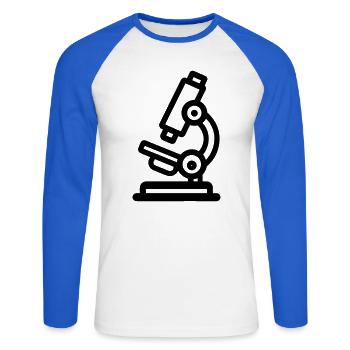 Mikroskop - Unisex Baseballshirt langarm - Weiß/Royalblau - Vorne - Nik (191cm)