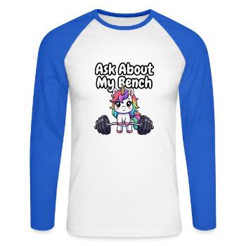 Frag nach meinem Bench Unicorn - Unisex Baseballshirt langarm - Weiß/Royalblau - Vorne - Nik (191cm)