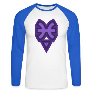 Tierkreis Stammesfische und Wasser - Unisex Baseballshirt langarm - Weiß/Royalblau - Vorne - Nik (191cm)