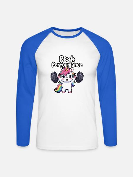Spitzenleistungs-Einhorn-Lifter - Unisex Baseballshirt langarm - Weiß/Royalblau