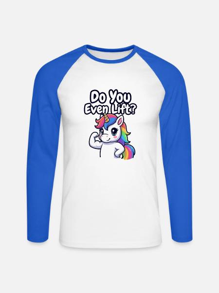 Unicorn Gym Do You Even Lift? - Unisex Long Sleeve Baseball T-Shirt - white/royal blue